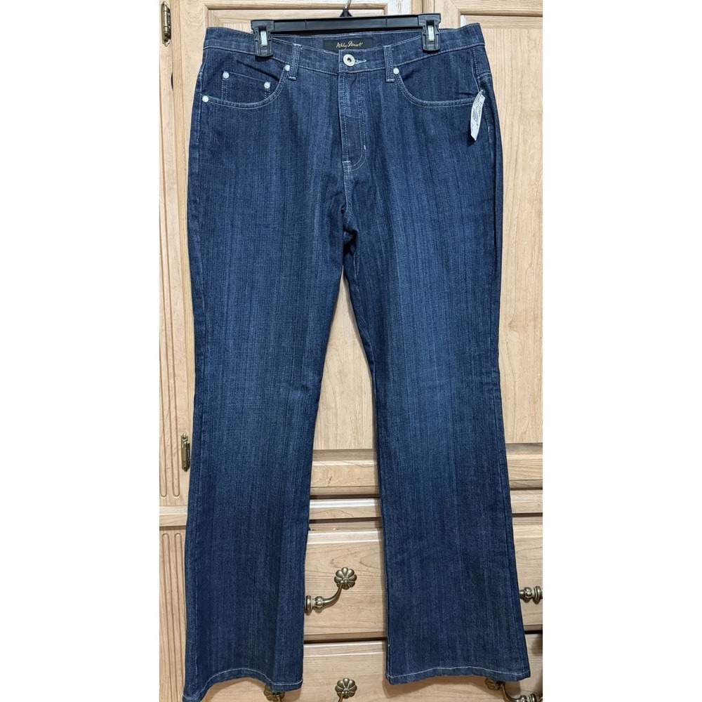 BNWT ASHLEY STEWART INDIGO DARK WASH BOOT CUT DENIM TROUSER JEANS SZ 14 EMBELISH